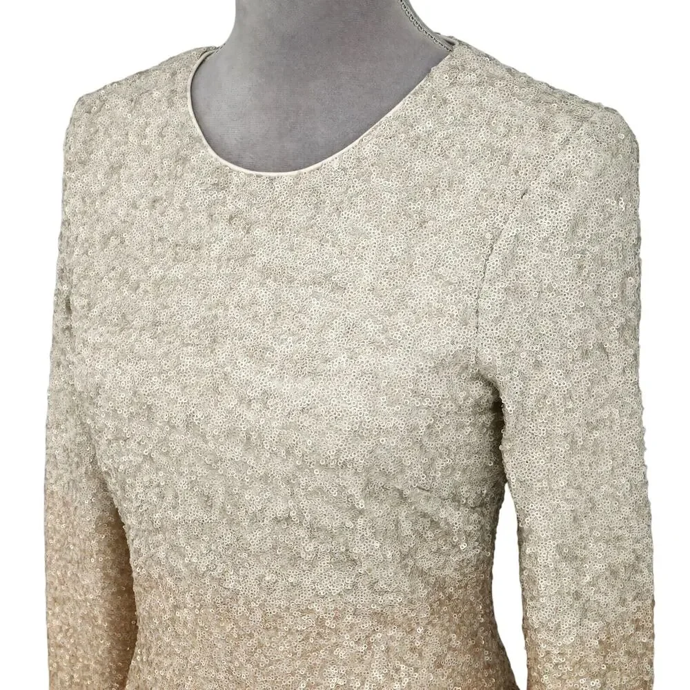 Belle Badgley Mischka Dress Womens 6 Ivory Gold Ombre Sequins Zip Lined New